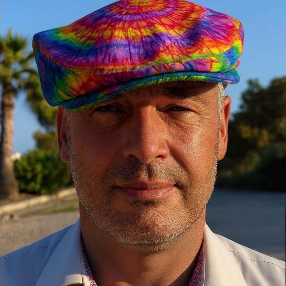 Rainbow Tie Dye Flat Cap | Colorful Festival Newsboy Hat retro boho style flat
